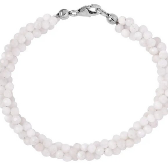 Rainbow Moonstone 40.00 ctw Twisted Beaded Bracelet in Sterling Silver - Picture 1 of 2